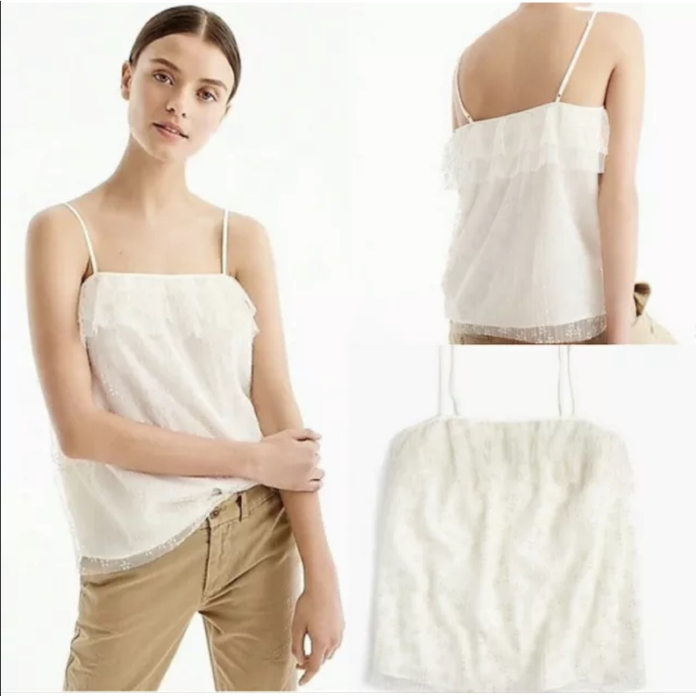 NWT J. Crew Ivory Flutter Lace Tank Cami Women's Size Medium G8413 $89